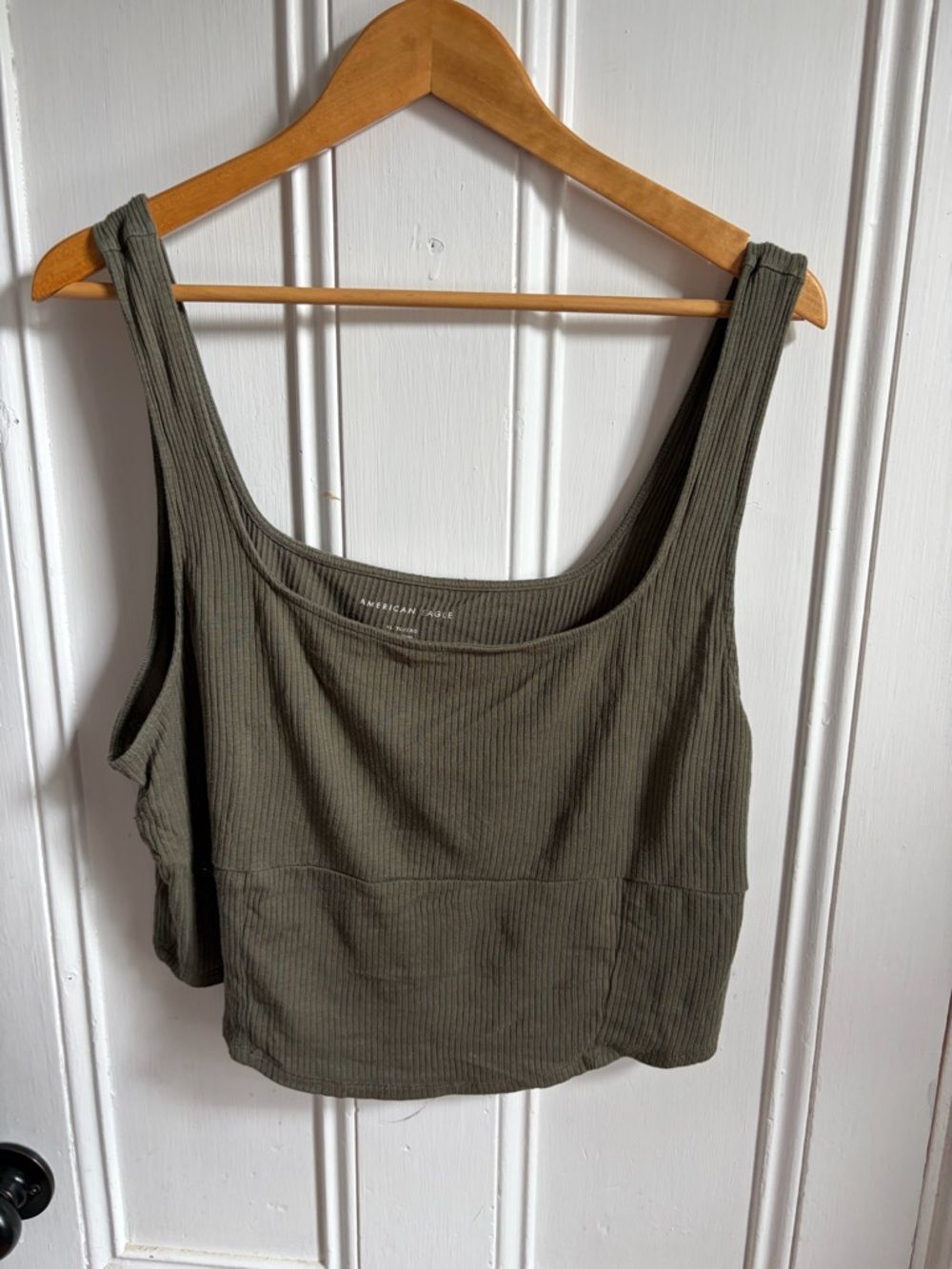 American Eagle Outfitters Olive Green Ribbed Crop Tank Top Square Neck